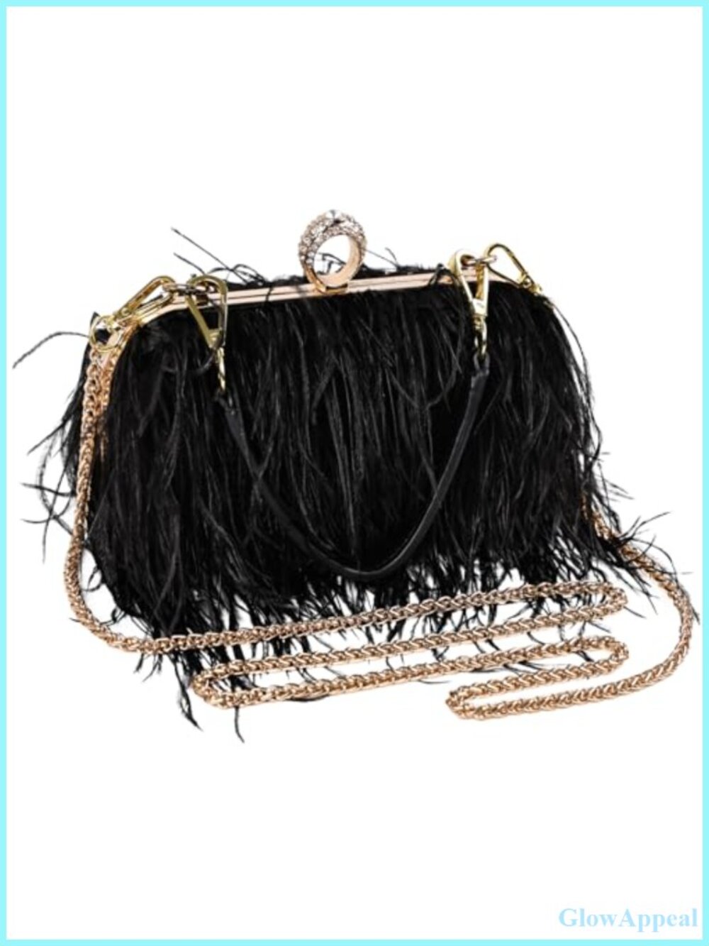 Ostrich Feather Evening Clutch Fluffy Purse with Chain Crossbody Bag for